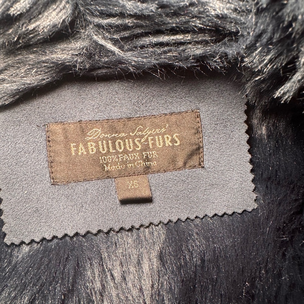 Donna Salyers Fabulous Furs Navy Cascading Faux Fur Coat Jacket XS Luxe Winter - Picture 13 of 16